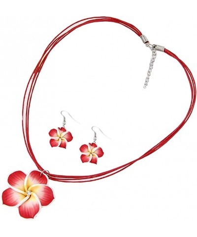 Artificial Flower Necklace Earring Set Adjustable Hawaiian Plumeria Flower Jewelry Sets,Purple red $4.11 Jewelry Sets