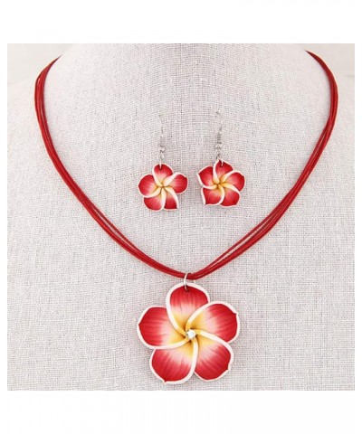 Artificial Flower Necklace Earring Set Adjustable Hawaiian Plumeria Flower Jewelry Sets,Purple red $4.11 Jewelry Sets