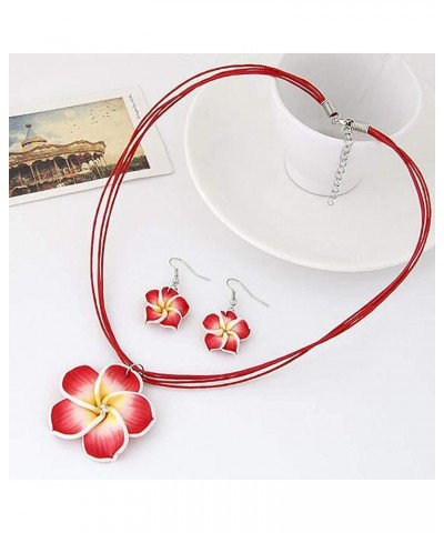 Artificial Flower Necklace Earring Set Adjustable Hawaiian Plumeria Flower Jewelry Sets,Purple red $4.11 Jewelry Sets