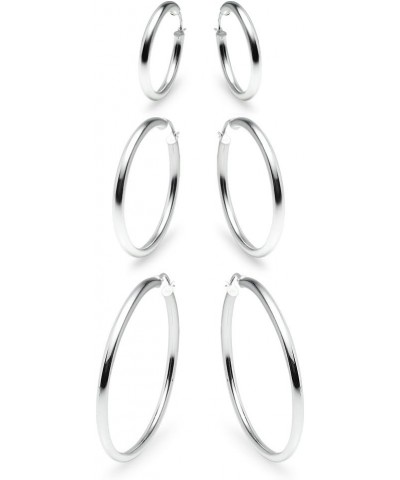 3 Pairs Sterling Silver 3mm Hoop Earrings Set for Women Teens Girls 15-50mm 30mm 40mm 50mm Set / Silver $21.60 Earrings