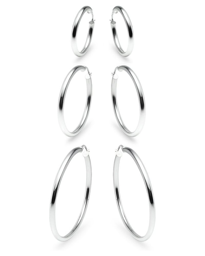 3 Pairs Sterling Silver 3mm Hoop Earrings Set for Women Teens Girls 15-50mm 30mm 40mm 50mm Set / Silver $21.60 Earrings