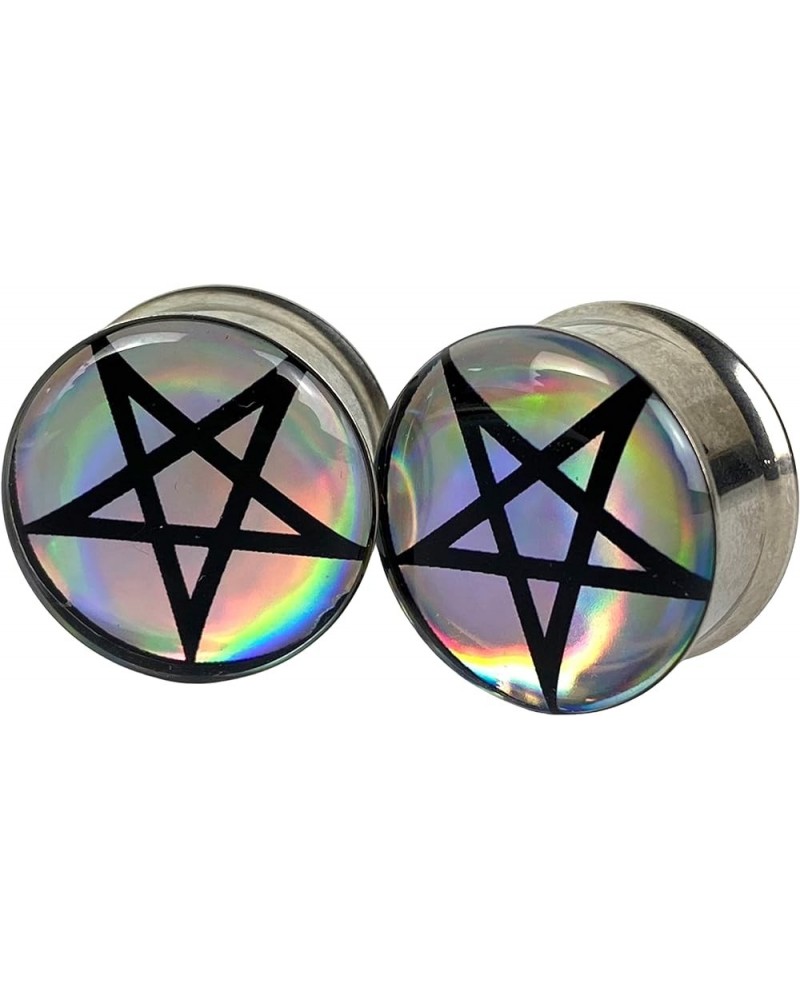 Pair of Holographic Pentagram Double Flared Picture Plugs (MTO-063) 5/8" (16mm) $8.61 Body Jewelry