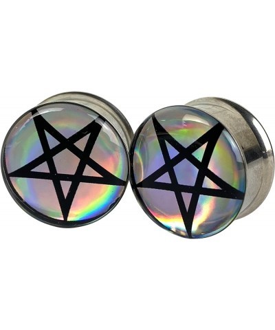 Pair of Holographic Pentagram Double Flared Picture Plugs (MTO-063) 5/8" (16mm) $8.61 Body Jewelry