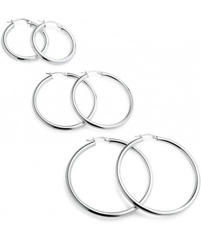 3 Pairs Sterling Silver 3mm Hoop Earrings Set for Women Teens Girls 15-50mm 30mm 40mm 50mm Set / Silver $21.60 Earrings