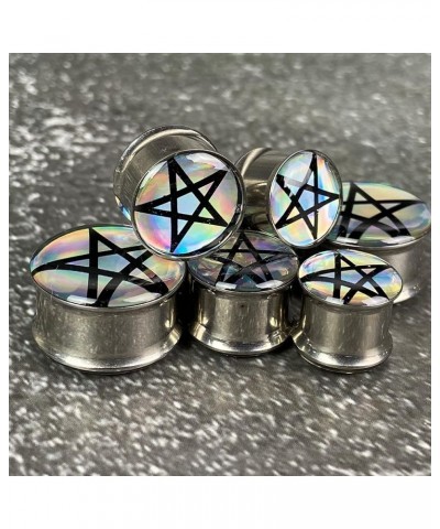 Pair of Holographic Pentagram Double Flared Picture Plugs (MTO-063) 5/8" (16mm) $8.61 Body Jewelry