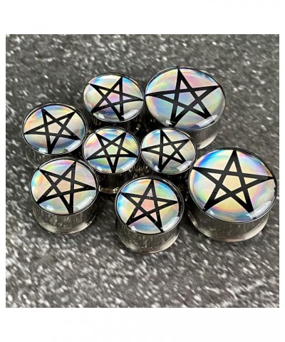 Pair of Holographic Pentagram Double Flared Picture Plugs (MTO-063) 5/8" (16mm) $8.61 Body Jewelry