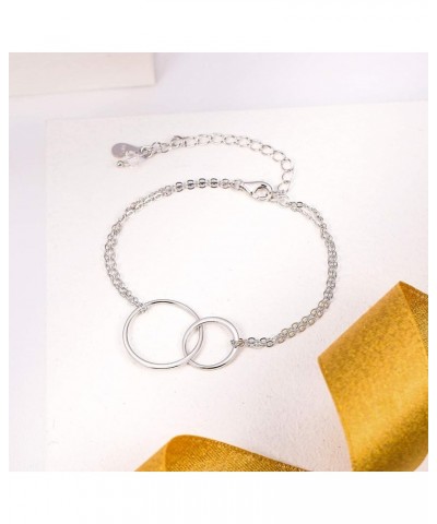 925 Sterling Silver Jewelry Gift Two Interlocking Infinity Double Circles Sister Mother Daughter friendship Bracelet 925 Silv...