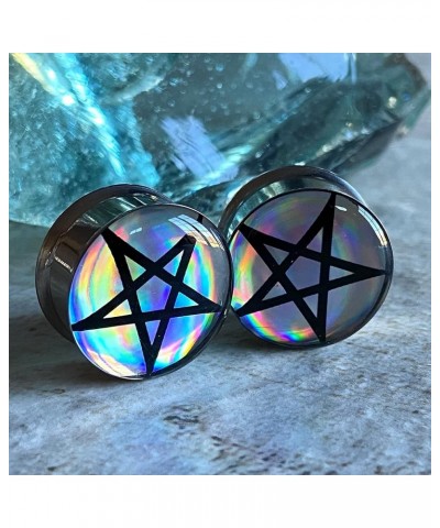 Pair of Holographic Pentagram Double Flared Picture Plugs (MTO-063) 5/8" (16mm) $8.61 Body Jewelry