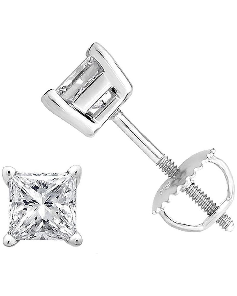 Princess cut Diamond Stud (IGI Certified (0.70ct & up) ScrewBack 14K from (0.04ct - 2.00ct, Clarity-I3) White Gold 0.2 carats...