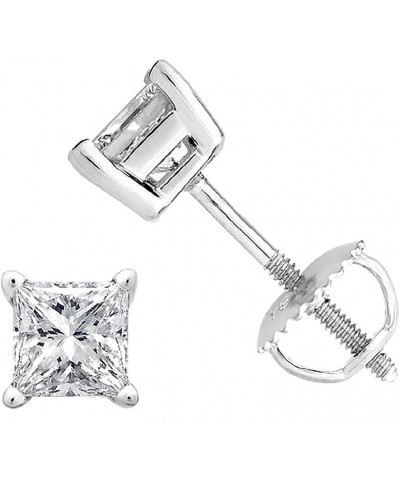 Princess cut Diamond Stud (IGI Certified (0.70ct & up) ScrewBack 14K from (0.04ct - 2.00ct, Clarity-I3) White Gold 0.2 carats...