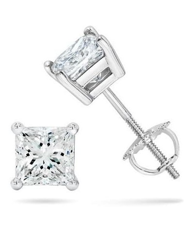 Princess cut Diamond Stud (IGI Certified (0.70ct & up) ScrewBack 14K from (0.04ct - 2.00ct, Clarity-I3) White Gold 0.2 carats...