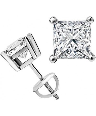 Princess cut Diamond Stud (IGI Certified (0.70ct & up) ScrewBack 14K from (0.04ct - 2.00ct, Clarity-I3) White Gold 0.2 carats...