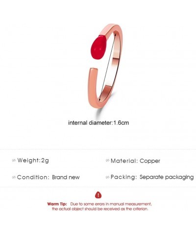 Open Adjustable Matchstick Ring Red Drop Oil Matchstick Ring for Women Gilrs Fashion Jewelry Rose Gold $8.39 Rings