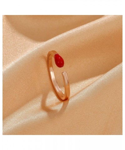 Open Adjustable Matchstick Ring Red Drop Oil Matchstick Ring for Women Gilrs Fashion Jewelry Rose Gold $8.39 Rings