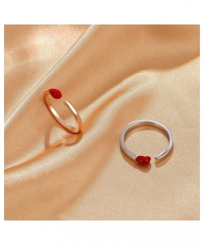 Open Adjustable Matchstick Ring Red Drop Oil Matchstick Ring for Women Gilrs Fashion Jewelry Rose Gold $8.39 Rings