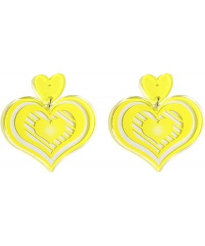 Y2K Cute Acrylic Love Heart Dangle Earrings Neon Colorful Heart Shape Transparent Drop Earrings for Women Girls Valentine's D...