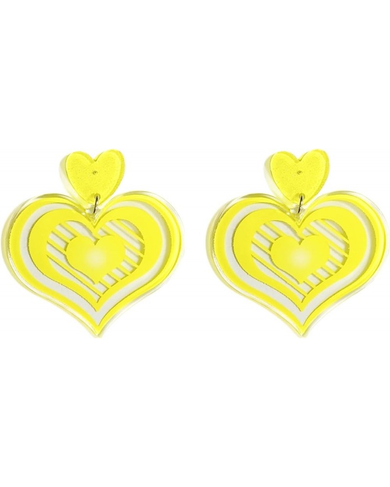 Y2K Cute Acrylic Love Heart Dangle Earrings Neon Colorful Heart Shape Transparent Drop Earrings for Women Girls Valentine's D...