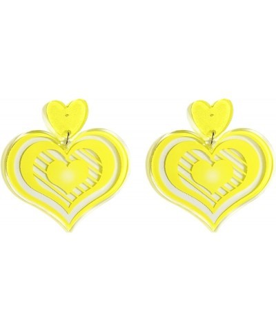 Y2K Cute Acrylic Love Heart Dangle Earrings Neon Colorful Heart Shape Transparent Drop Earrings for Women Girls Valentine's D...