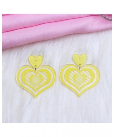 Y2K Cute Acrylic Love Heart Dangle Earrings Neon Colorful Heart Shape Transparent Drop Earrings for Women Girls Valentine's D...