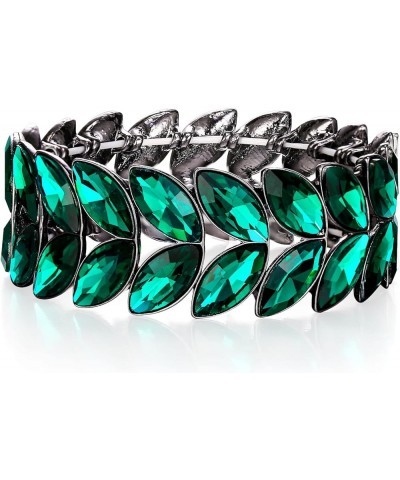 Art Deco Wrist Jewelry for Prom Layered Marquise Crystal Leaf Elastic Stretch Bracelet for Women Green Black-Tone $12.53 Brac...