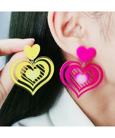 Y2K Cute Acrylic Love Heart Dangle Earrings Neon Colorful Heart Shape Transparent Drop Earrings for Women Girls Valentine's D...