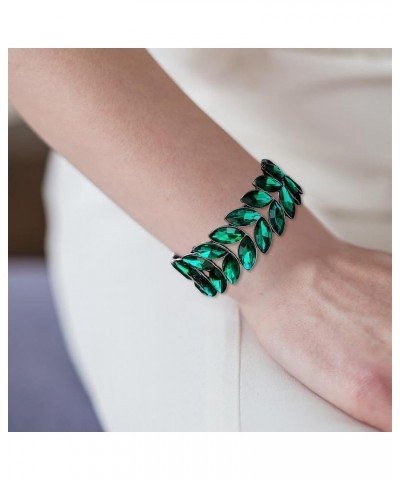 Art Deco Wrist Jewelry for Prom Layered Marquise Crystal Leaf Elastic Stretch Bracelet for Women Green Black-Tone $12.53 Brac...