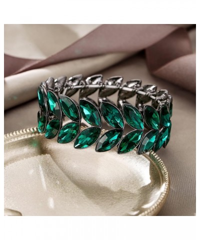 Art Deco Wrist Jewelry for Prom Layered Marquise Crystal Leaf Elastic Stretch Bracelet for Women Green Black-Tone $12.53 Brac...