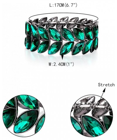 Art Deco Wrist Jewelry for Prom Layered Marquise Crystal Leaf Elastic Stretch Bracelet for Women Green Black-Tone $12.53 Brac...