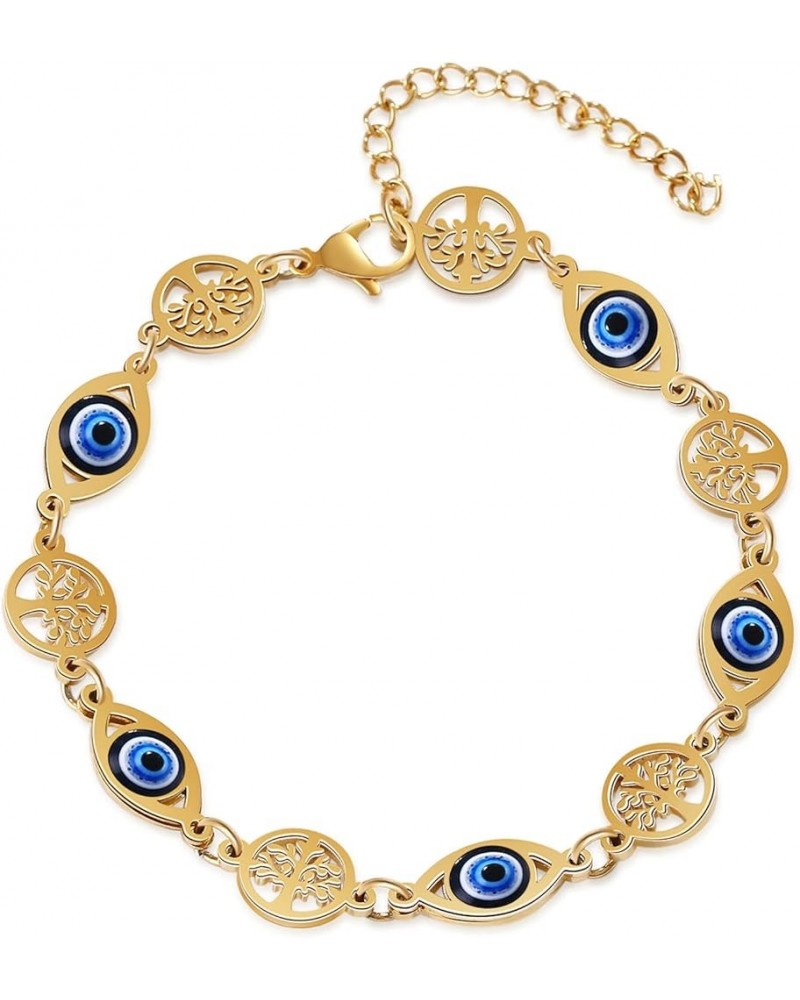 Evil Eye Bracelets Blue Dainty Summer Beach Bracelets Stainless Steel Bracelets for Women a (tree of life) $8.83 Bracelets