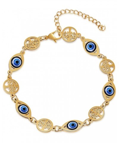 Evil Eye Bracelets Blue Dainty Summer Beach Bracelets Stainless Steel Bracelets for Women a (tree of life) $8.83 Bracelets