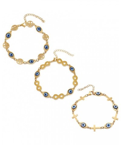 Evil Eye Bracelets Blue Dainty Summer Beach Bracelets Stainless Steel Bracelets for Women a (tree of life) $8.83 Bracelets