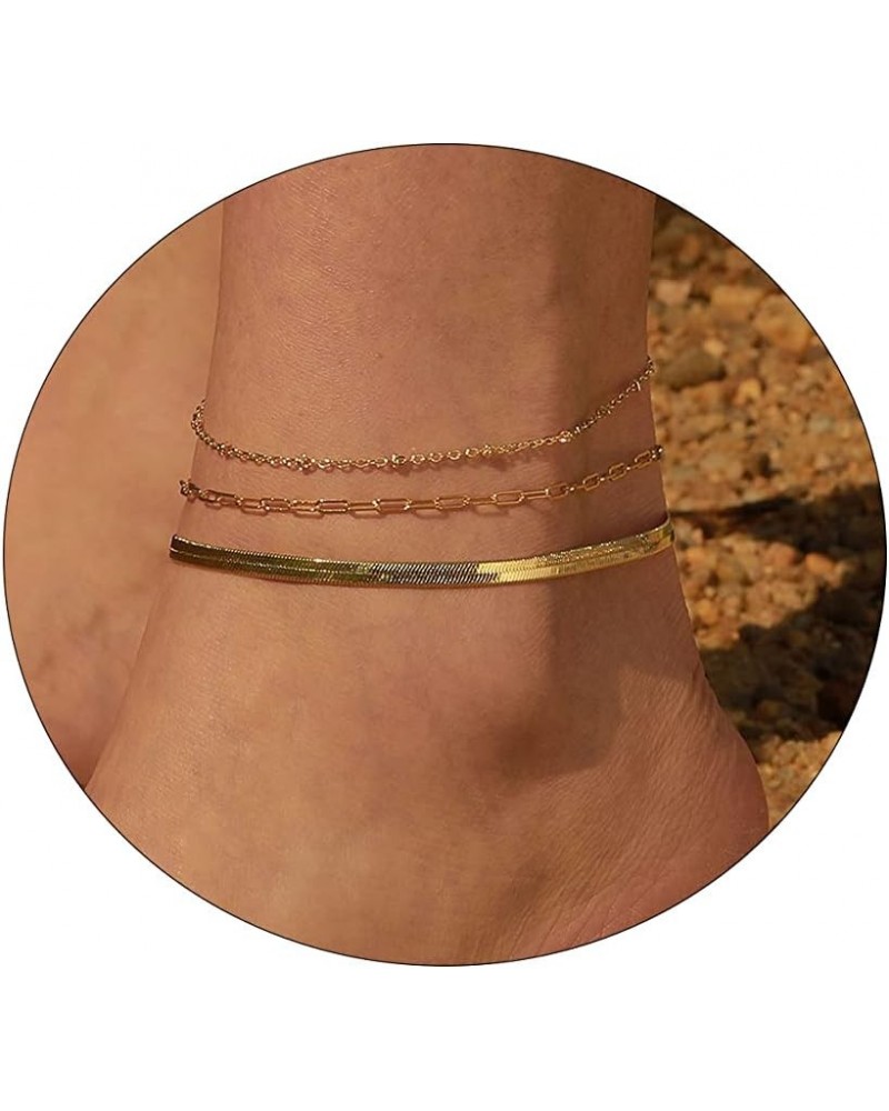 Gold Layered Ankle Bracelets for Women Layering Anklets Set Bracelet 14k Gold Plated CZ Rhinestone Chain Anklet Bracelets Dai...