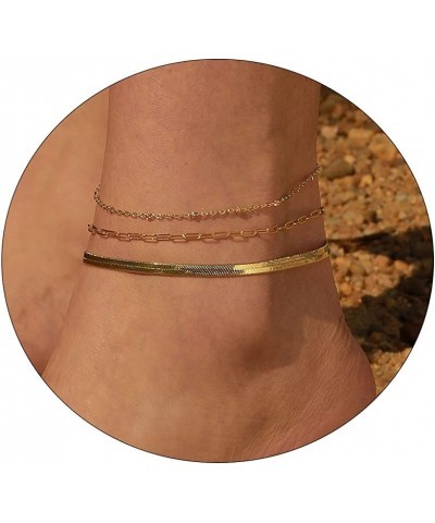 Gold Layered Ankle Bracelets for Women Layering Anklets Set Bracelet 14k Gold Plated CZ Rhinestone Chain Anklet Bracelets Dai...