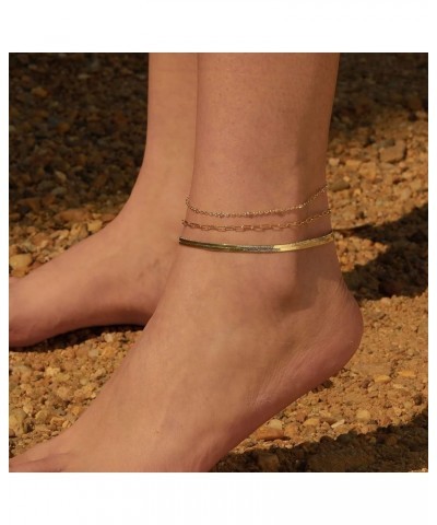 Gold Layered Ankle Bracelets for Women Layering Anklets Set Bracelet 14k Gold Plated CZ Rhinestone Chain Anklet Bracelets Dai...