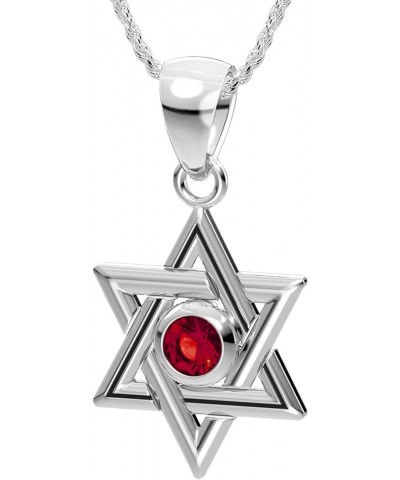 Customizable Ladies 0.925 Sterling Silver 18mm Star of David Birthstone Pendant Necklace, 13 Birthstones 18in 1.4mm Rope Chai...