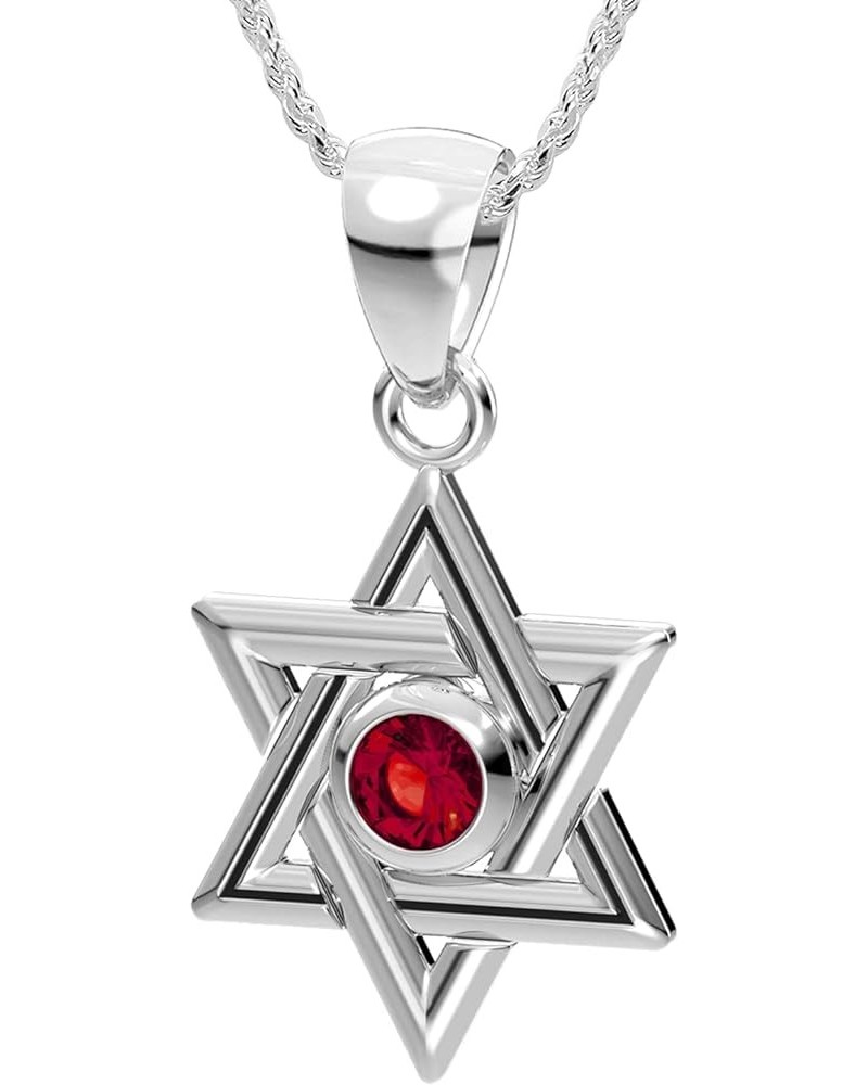 Customizable Ladies 0.925 Sterling Silver 18mm Star of David Birthstone Pendant Necklace, 13 Birthstones 18in 1.4mm Rope Chai...