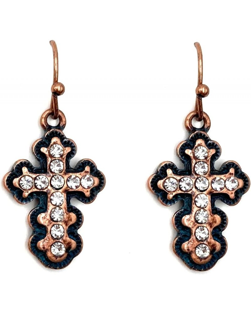 Dual Pistol Bullet Pair Studded Earrings Z Patina Copper Rhinestone Cross $14.44 Earrings