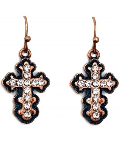 Dual Pistol Bullet Pair Studded Earrings Z Patina Copper Rhinestone Cross $14.44 Earrings