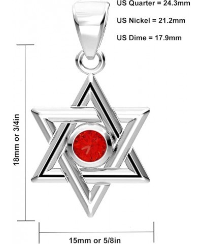 Customizable Ladies 0.925 Sterling Silver 18mm Star of David Birthstone Pendant Necklace, 13 Birthstones 18in 1.4mm Rope Chai...