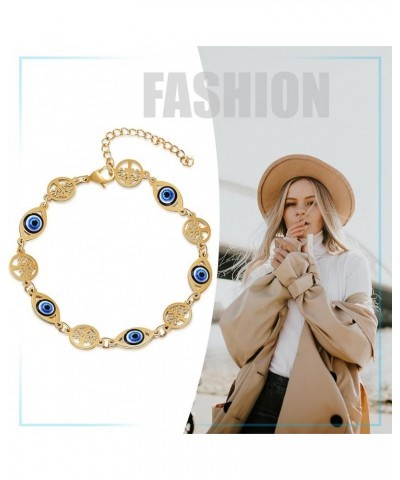 Evil Eye Bracelets Blue Dainty Summer Beach Bracelets Stainless Steel Bracelets for Women a (tree of life) $8.83 Bracelets