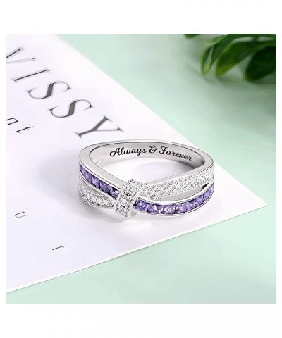 Personalized Engraved Cross-Finger Birthstone Ring Cubic Zirconia 925 Sterling Silver Promise Custom Ring for Her Wedding Ban...