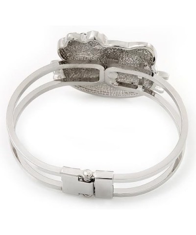 Diamante 'Kitten' With Pink Bow Hinged Bangle Bracelet In Rhodium Plated Metal $15.82 Bracelets