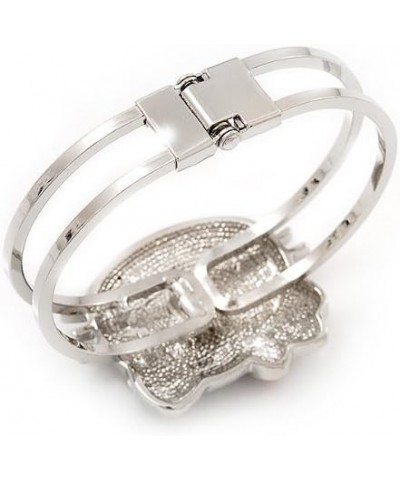 Diamante 'Kitten' With Pink Bow Hinged Bangle Bracelet In Rhodium Plated Metal $15.82 Bracelets