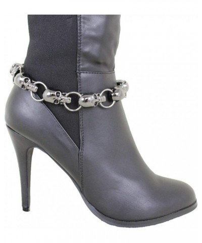 Women Western Boot Chains Metal Bling Bracelet Anklet Shoe Heel Charm Gunmetal Pewter Skeleton Skull $9.03 Anklets