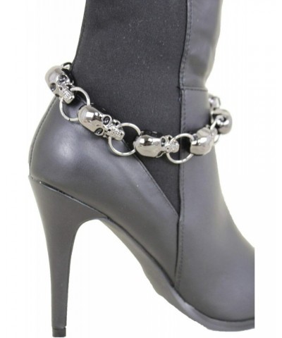 Women Western Boot Chains Metal Bling Bracelet Anklet Shoe Heel Charm Gunmetal Pewter Skeleton Skull $9.03 Anklets