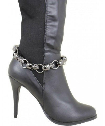 Women Western Boot Chains Metal Bling Bracelet Anklet Shoe Heel Charm Gunmetal Pewter Skeleton Skull $9.03 Anklets