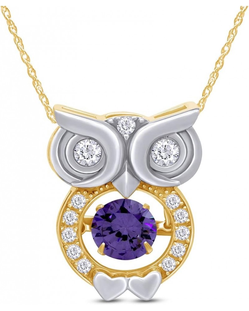 Owl Two Tone Pendant Necklace 14k Gold Over Sterling Silver Yellow Gold Over : Simulated Amethyst $26.40 Necklaces