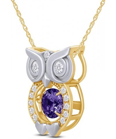 Owl Two Tone Pendant Necklace 14k Gold Over Sterling Silver Yellow Gold Over : Simulated Amethyst $26.40 Necklaces