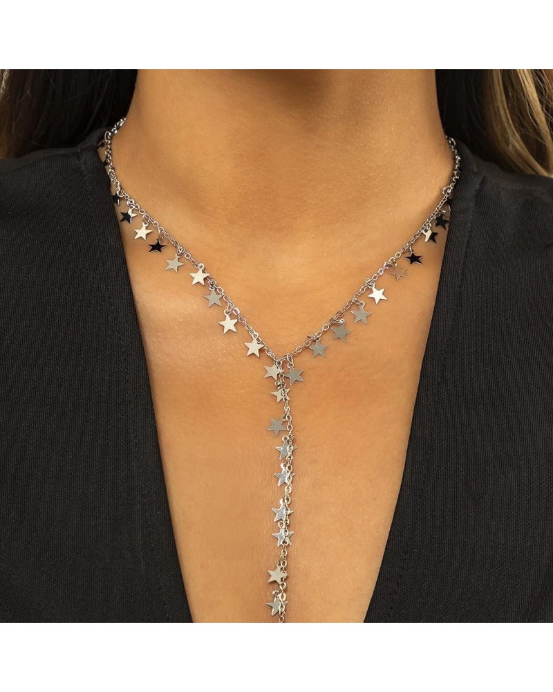 Simple Star Y Long Necklaces Rhinestone Long Necklaces Choker Chain Party Prom Choker Necklace Jewelry for Women and Girls(Si...