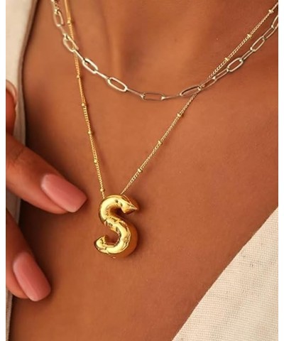 Bubble Letter Necklace Dainty Initial Balloon Letter Paperclip Gold Layered Chain Birthday Jewelry Gifts for Women Girls P in...